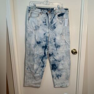 Style & Co NWT moving sky blue tie dye straight leg mom jeans Size 14